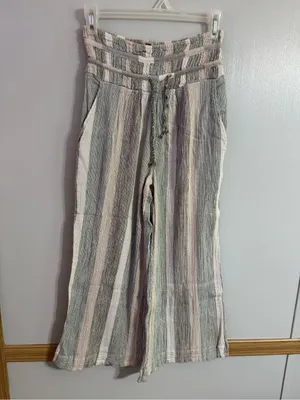 Free People Cotton Striped Wide Leg Pants in Pastel Green, Black & Cream Size XS thumbnail 10