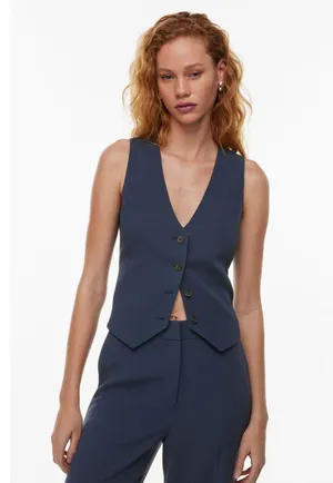 Babaton Aritzia Deniro Button Up Crepe Vest Navy Size 8 thumbnail 1