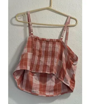 Torrid Women's Plus 2 2x Orange Seersucker Sleeveles Bralette Gingham Print tank thumbnail 5