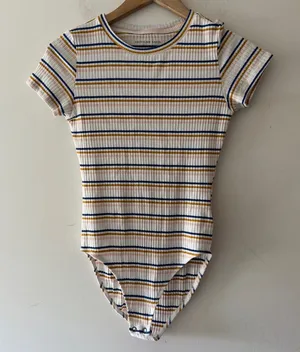 American Eagle Adorable Pastel Striped Bodysuit‎ Short Sleeve thumbnail 1