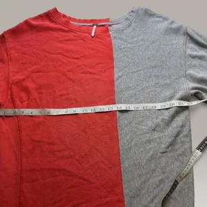 Free People Two Tone Colorblock Oversized Sweatshirt Red Grey S thumbnail 2
