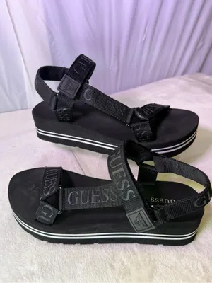 GUESS Black Platform Strappy Logo Sandals for Women thumbnail 2