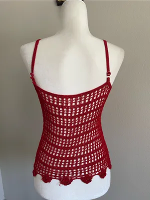 Red Crochet Beaded Cami Tank Top Size M thumbnail 4