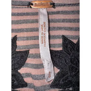 Free People Embroidered Striped Bell Sleeve Boho Blouse Beige Black Large thumbnail 4