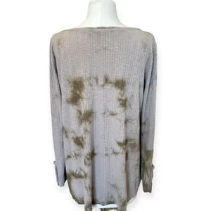 POL Oversized Henley Long Sleeve Ribbed Knit Top Tan Tie Dyed size M Comfy Boho thumbnail 3