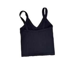 Black Ribbed V-Neck Camisole Sleeveless Knit Crop Tank Top thumbnail 2