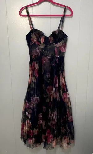 NWOT Lulus Alluring Invite Midnight Blue Floral Pleated Bustier Midi Dress S thumbnail 3