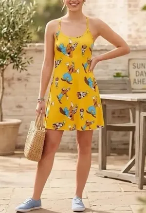 Outdoor Voices Disney Mickey & Co Goofy Exercise Dress Yellow Small Mini Pocket thumbnail 1
