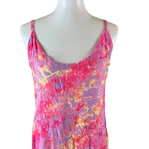 Rum Reggae Pink Purple Rayon Tie Dye Maxi Slip Dress Adjustable Straps Small thumbnail 3