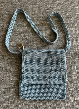 The Sak Light Blue Crochet Crossbody Bag Small Flap Braided Strap Boho Purse EUC thumbnail 1