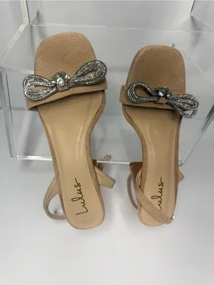 Lulu's Tan Bow Ankle-Strap Sandals with Rhinestone Accent thumbnail 5