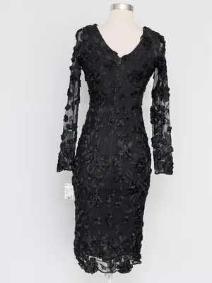 AQUA Formal - Black 3D‎ Floral Appliqué Sheer Sleeve Midi Dress thumbnail 3