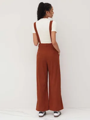Cider Terracotta Corduroy Wide Leg Jumpsuit Orange Overalls M 70s Retro Vibe thumbnail 3