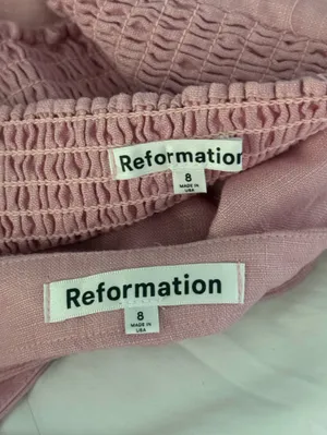 Reformation France Linen Two Piece Skort and Top Set in Pink thumbnail 6