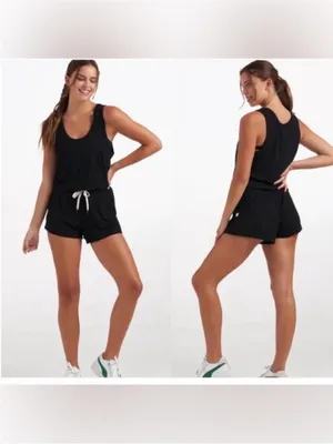 VUORI Torrey Black Ribbed Sleeveless Romper Small thumbnail 2