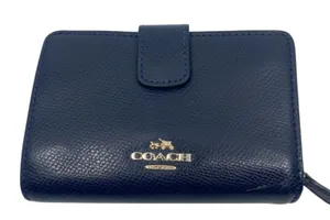 Coach Small Snap Navy Pebbled Leather Wallet thumbnail 1