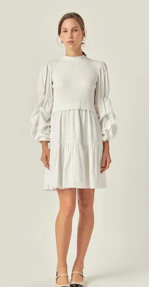 English Factory Mixed Media Puff Sleeve Mini Dress thumbnail 2