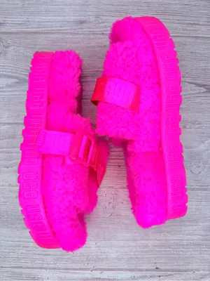 UGG Fluffita Pink Slippers wool fluffy slipper shoes sandals size 8 hot pink thumbnail 1