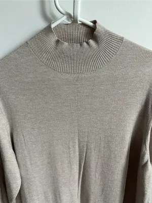 Mango Long Sleeve Mock Neck Knit Dress in Light Beige thumbnail 2