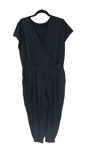 Halara Black Wrap Style Jumpsuit With Elastic Waist & Pleated Jogger Legs XL thumbnail 1