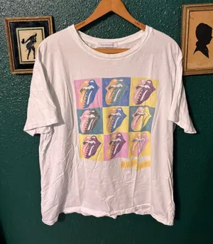 Daydreamer Free People Rolling Stones White Tee Sz Large thumbnail 1