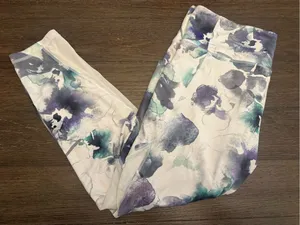Athleta Floral Watercolor Active Leggings - White and Purple size XL thumbnail 2