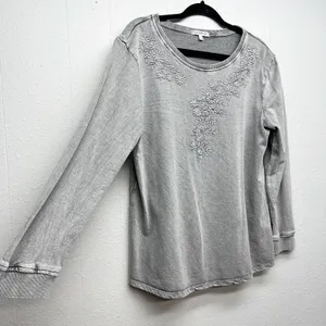 North Style Embroidered Floral Stonewash Sweater Womens Large Boho Whimsigoth thumbnail 5