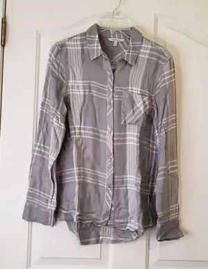 Calvin Klien Gray Plaid Button Up Top thumbnail 1