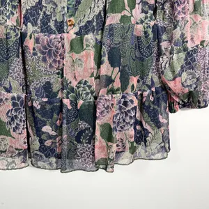 Terra & Sky Dark Mesh Floral Peplum Hem Babydoll Blouse Plus Size 0X 14W Fairy thumbnail 4