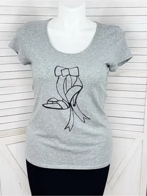 WHBM Studded High Heel Graphic Tee Shirt Grey Large Cap‎ Sleeve Casual Glam thumbnail 1