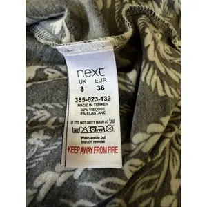 Next Petite Gray Ivory Paisley Maxi Dress Size 8 Tie Waist Pockets thumbnail 7
