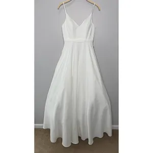IEENA for Mac Duggal A-Line V-Neck Ball‎ Gown 4 White Bridal Wedding Minimalist thumbnail 4