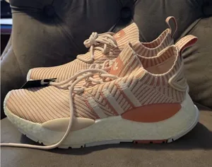 Adidas Peach and White Striped Sneakers thumbnail 1