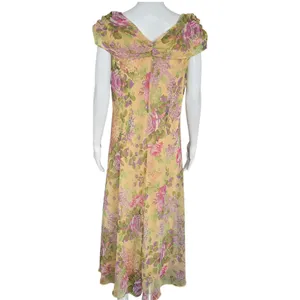 Vintage Miss Dorby 90s Buttercream Chiffon Floral Maxi Dress – Size 16 thumbnail 5