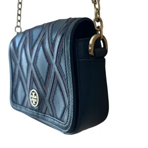 Tory Burch Robinson Patchwork Chain Crossbody Blue Leather Purple Suede‎ thumbnail 5
