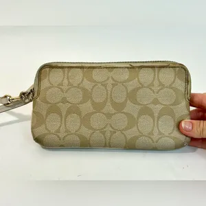 Coach Signature CC Khaki Double Zip Wristlet Wallet F52848 thumbnail 5