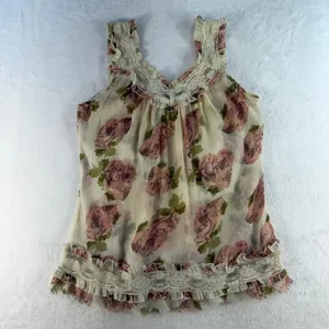 VTG Y2K Passport S Babydoll Top Floral Lace Ruffle Romantic Coquette Cottagecore thumbnail 11