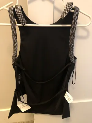 NWT Zara Black Rhinestone trim open back top. Size Small thumbnail 2