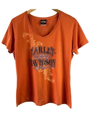 Harley-Davidson Mad Boar Texas Orange Graphic T-Shirt Women’s XL V-Neck thumbnail 2