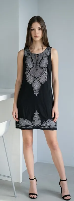 Free People Black Silver Embroidered Sequin Paisley Mini Dress Size 2 thumbnail 1