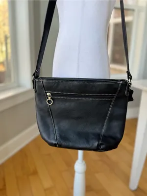 Vintage Black Leather Contrast Stitching Shoulder Bag Purse thumbnail 13