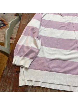 White Birch V Neck Striped Sweater White Lilac Purple 3X thumbnail 3