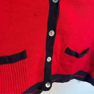 Vintage Talbots Women's Size Medium Sweater Vest Red Navy Blue Pockets 100% Wool thumbnail 5