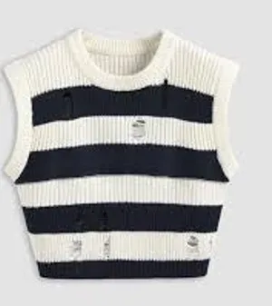 CIDER Ripped Striped Knit Crop Top Sweater Vest Small S thumbnail 1