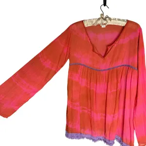 Natural Life Live Happy Tunic Top L/XL Boho Fringe 100% Lightweight Cotton thumbnail 2