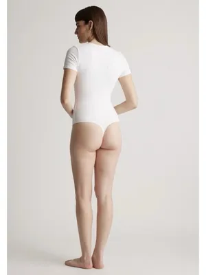 Quince Organic Cotton Stretch Crew Neck Short Sleeve Bodysuit White Size M thumbnail 4