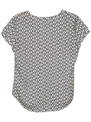 Size S Ann Taylor Geometric Black & White Flowy Short-Sleeve V-Neck Blouse Top thumbnail 2