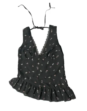 wild fable Black Floral Lace Ruffle Top thumbnail 1