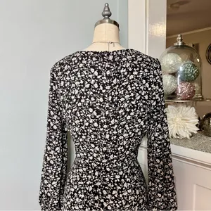 Lulus Fall Into You Black Floral Print Long Sleeve Wrap Dress Medium thumbnail 8