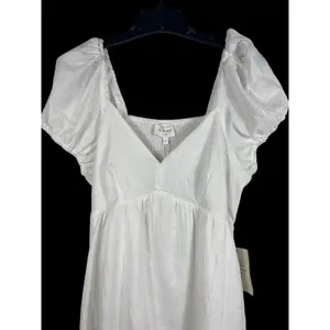 Bohme White Cottagecore Puff Sleeve Dress M Smocked Babydoll NWT Tiered thumbnail 3